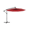 Biotree 10 ft Solar Offset Hanging Umbrella with 40 LED Lights and Cross Base 180G Polyester UV-Resistant Canopy for Outdoor - Wine Red