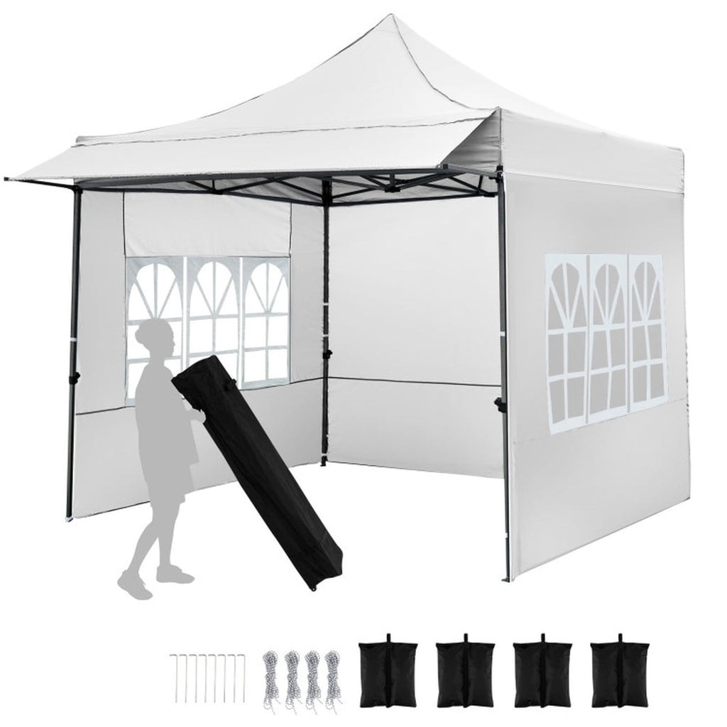 Biotree 10 x 10 FT Pop Up Canopy Tent with 3 Sidewalls, Awning & Wheeled Bag,Waterproof for Outdoor Party Supplier Camping Beach,White