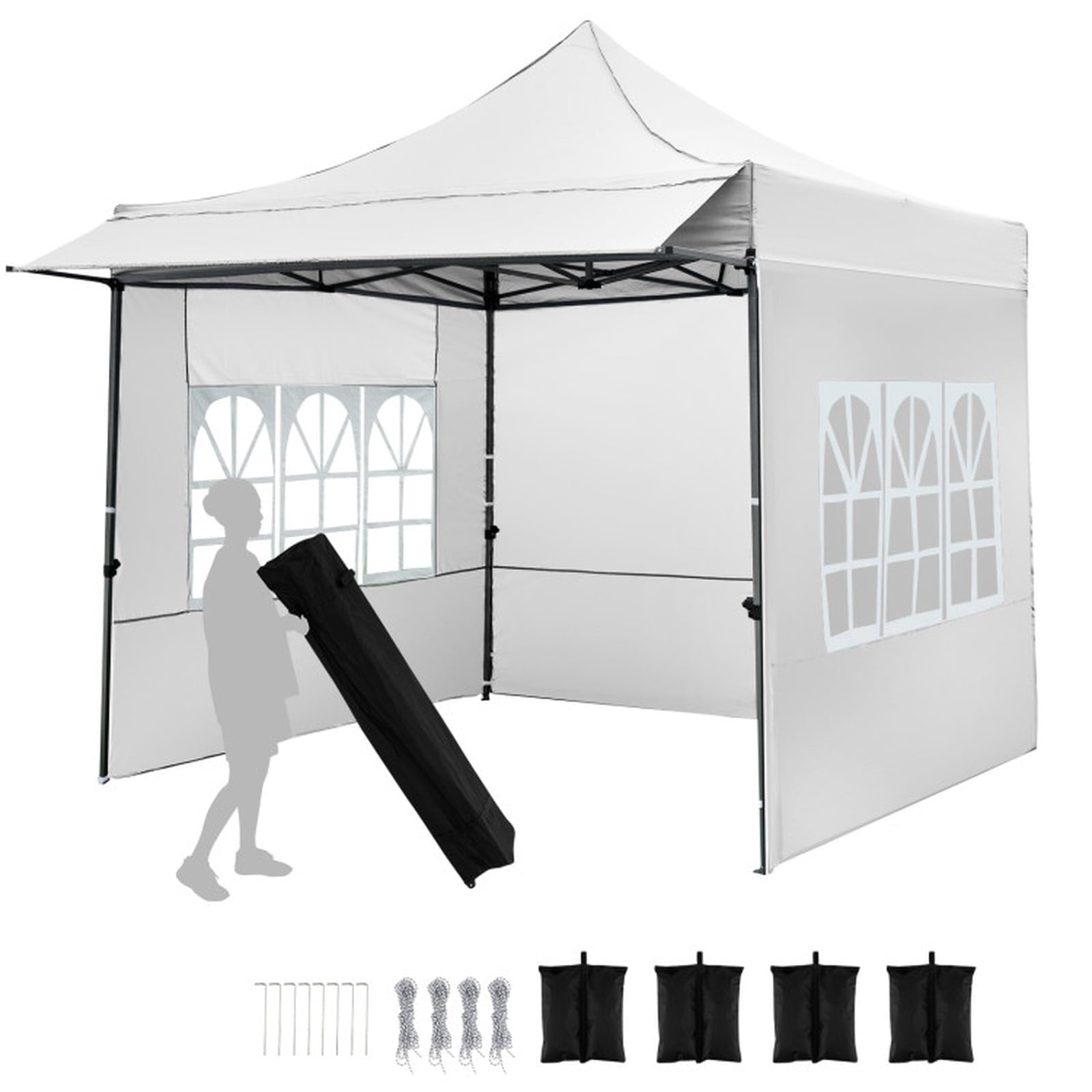 Biotree 10 x 10 FT Pop Up Canopy Tent with 3 Sidewalls, Awning & Wheeled Bag,Waterproof for Outdoor Party Supplier Camping Beach,White