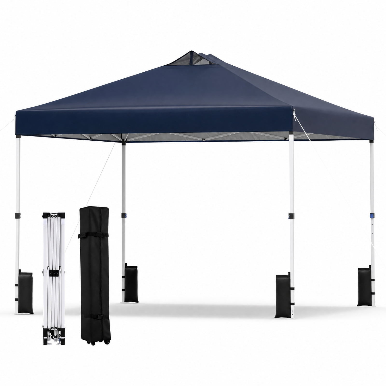 Biotree 10 x 10 Ft Commercial Pop Up Canopy Tent with One-Hand Center Lock, UPF 50+ Vented Outdoor Shelter with Wheeled Bag for Parties, Markets and Camping, Blue
