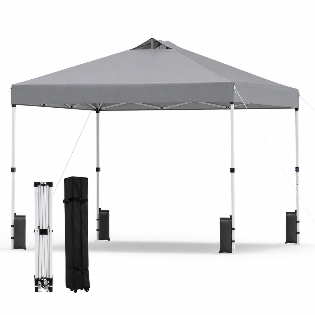 Biotree 10 x 10 Ft Pop Up Canopy Tent, 100 Sq Ft UPF 50+ Vented Shelter with Adjustable Height and Roller Bag for Outdoor Events, Gray