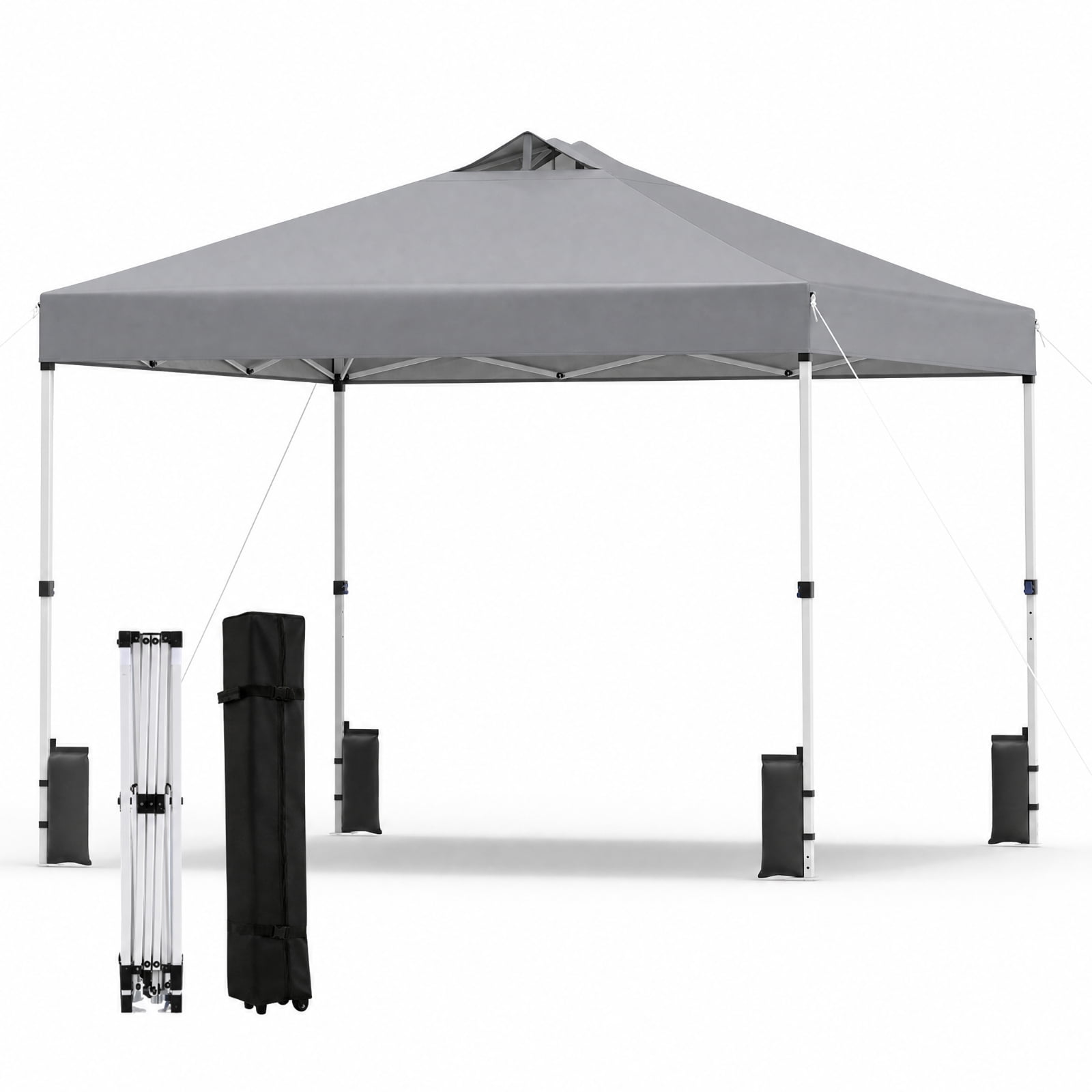 Biotree 10 x 10 Ft Pop Up Canopy Tent, 100 Sq Ft UPF 50+ Vented Shelter with Adjustable Height and Roller Bag for Outdoor Events, Gray