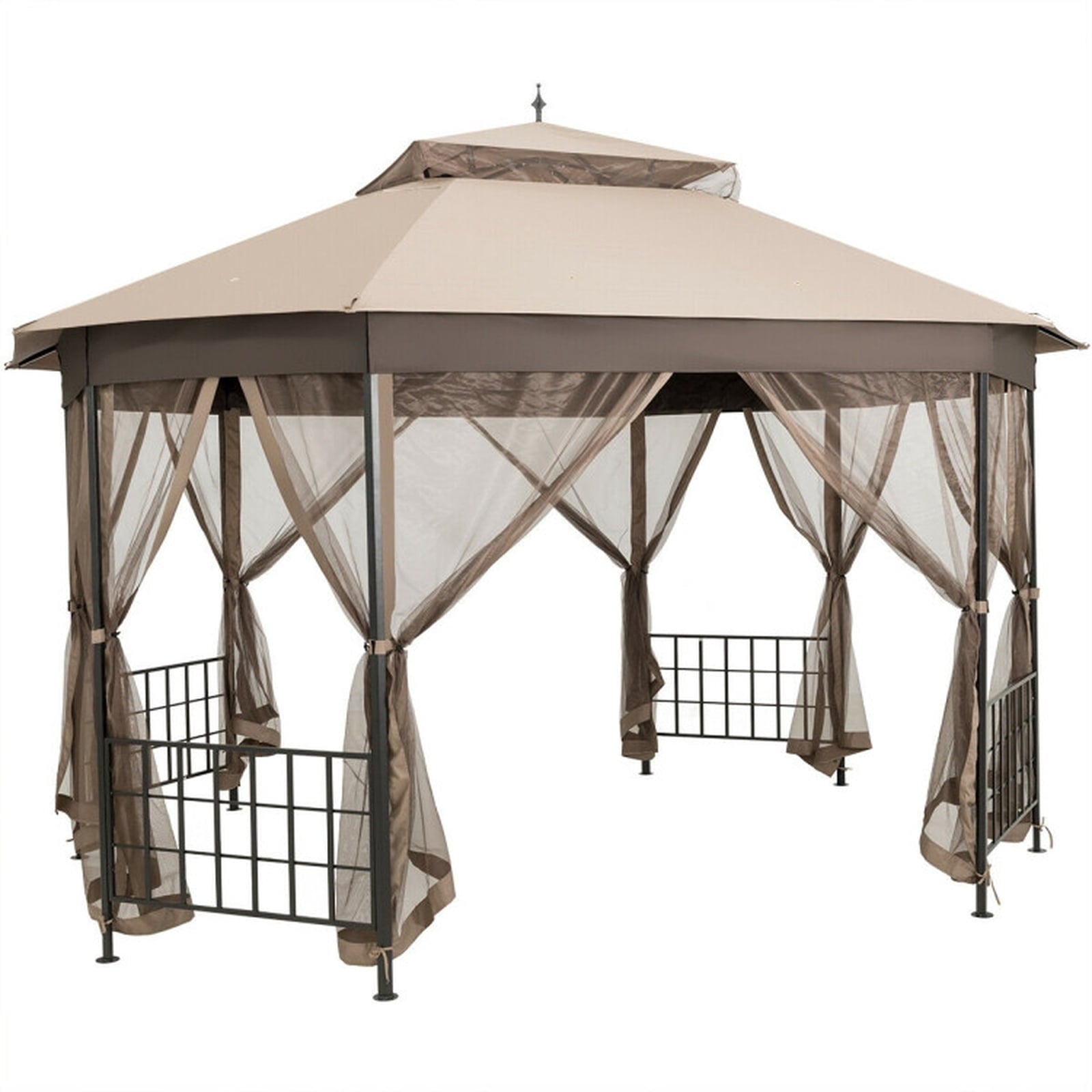 Biotree 10 x 12 Feet Octagonal Patio Gazebo with Mosquito Netting Brown - Outdoor Patio Backyard Garden Shade Canopy Shelter