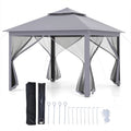 Biotree 11 x 11 Feet 2-Tier Pop-Up Gazebo Tent Portable Canopy Shelter with Mesh Netting and Carry Bag, Outdoor Event Gazebo for Backyard Patio Garden Party, Gray