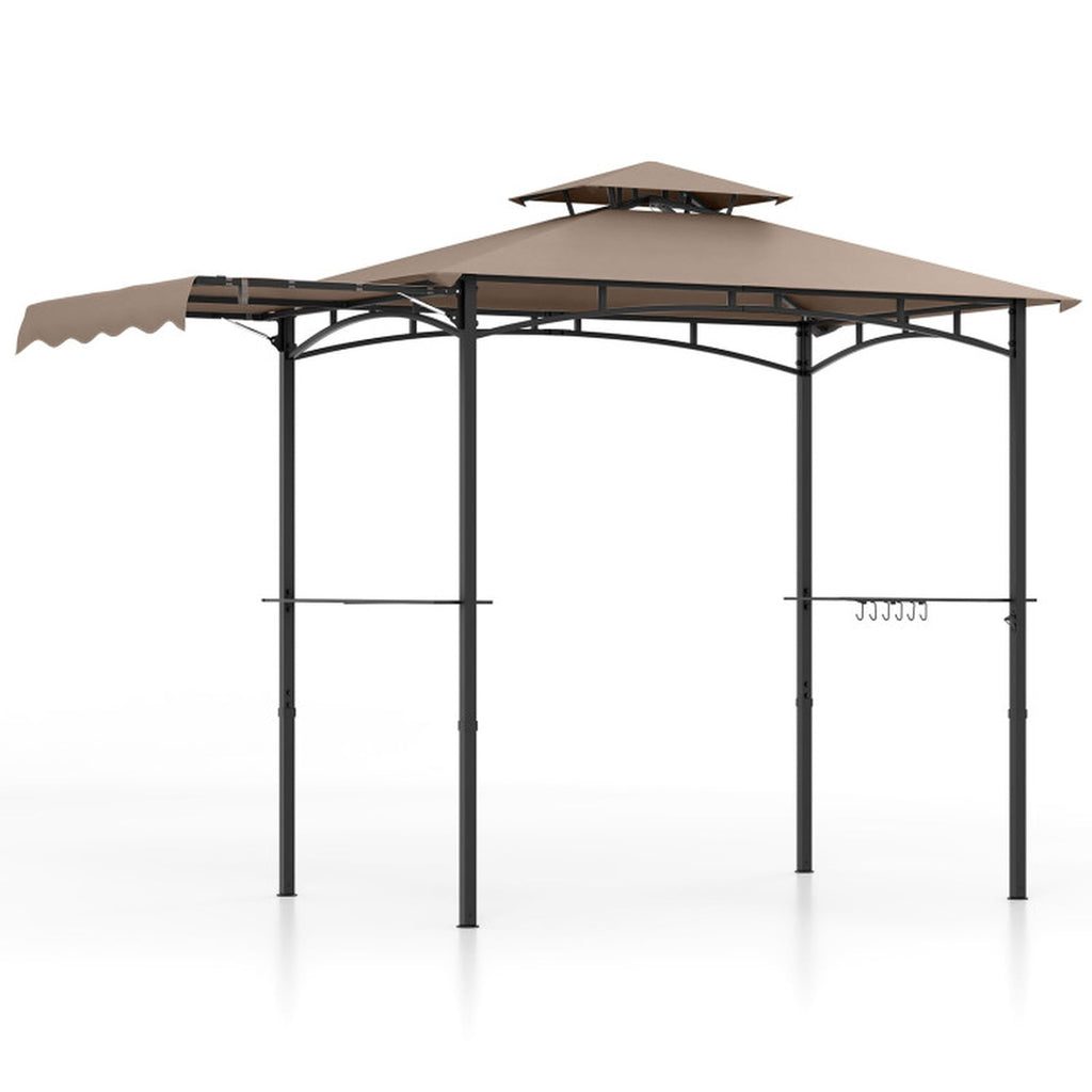 Biotree 11 x 5 FT Grill Gazebo with Side Awning and Double-Tiered Top Brown - Outdoor Patio Backyard Garden Shade Canopy Shelter