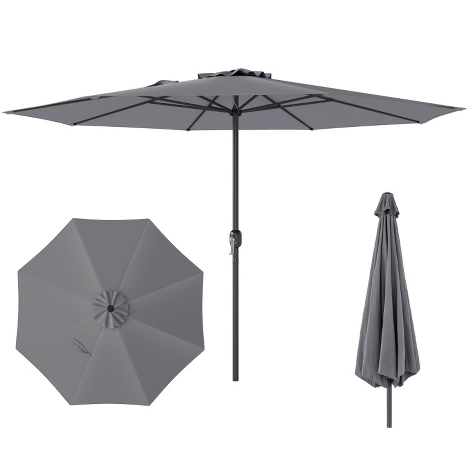 Biotree 12 ft Market Patio Umbrella with Crank and Tilt, 8 Sturdy Ribs, Vented Canopy - Gray for Backyard