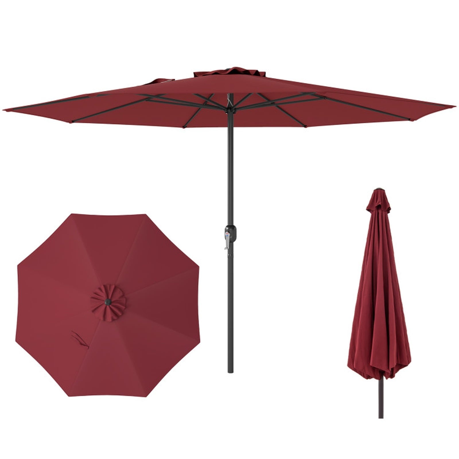 Biotree 12 ft Market Patio Umbrella with Crank and Tilt, 8 Sturdy Ribs, Vented Canopy - Red for Backyard