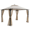 Biotree 12 x 10 Feet Outdoor Double Top Patio Gazebo Beige - Outdoor Patio Backyard Garden Shade Canopy Shelter