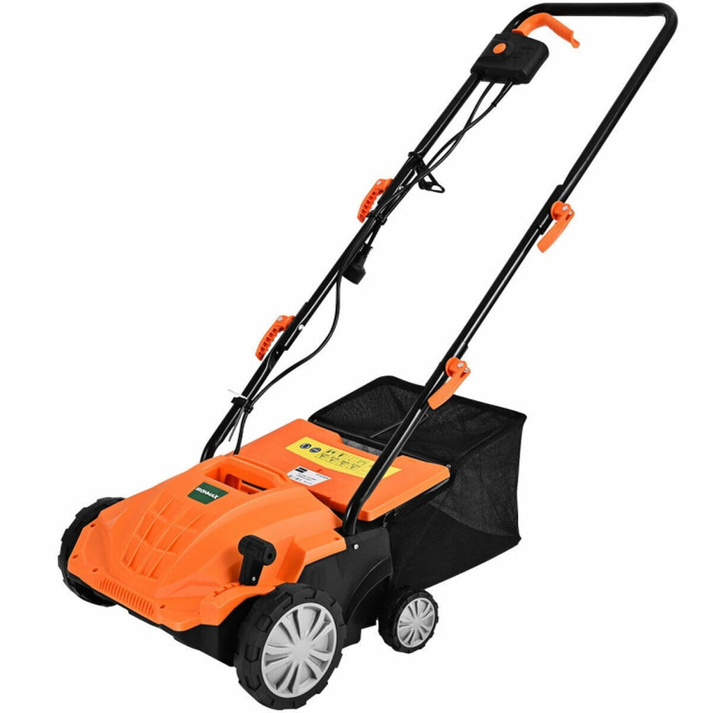 Biotree 13" 12 Amp Electric Lawn Scarifier Dethatcher, Corded Lawn Rake with 3-Position Depth Adjustment, Removable Blades and 40L Collection Bag for Grass Renovation and Yard Care Orange