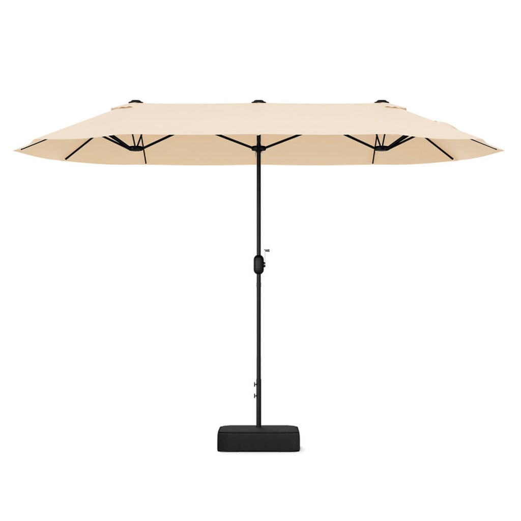 Biotree 13 ft Double-Sided Twin Patio Umbrella Crank Tilt Outdoor Shade - Beige - UV Protection with Cross Base