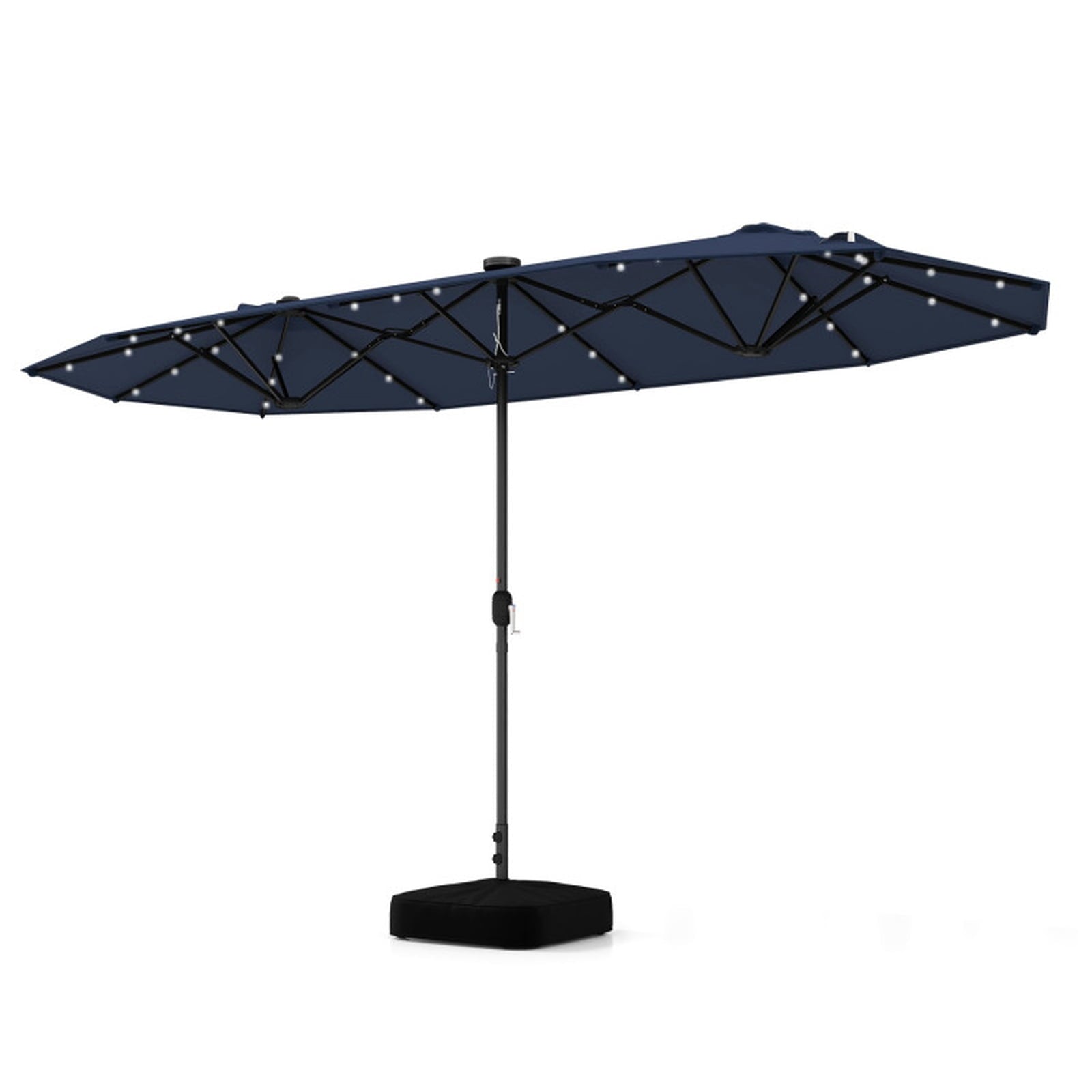 Biotree 13 ft Double-Sided Twin Patio Umbrella Solar Powered Outdoor Shade - Blue - UV Protection with Cross Base