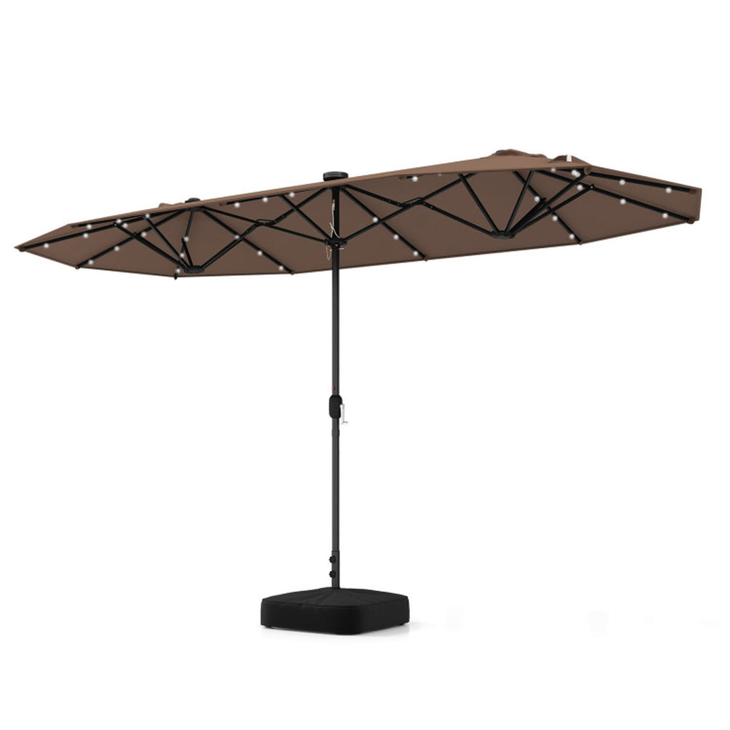 Biotree 13 ft Double-Sided Twin Patio Umbrella Solar Powered Outdoor Shade - Brown - UV Protection with Cross Base