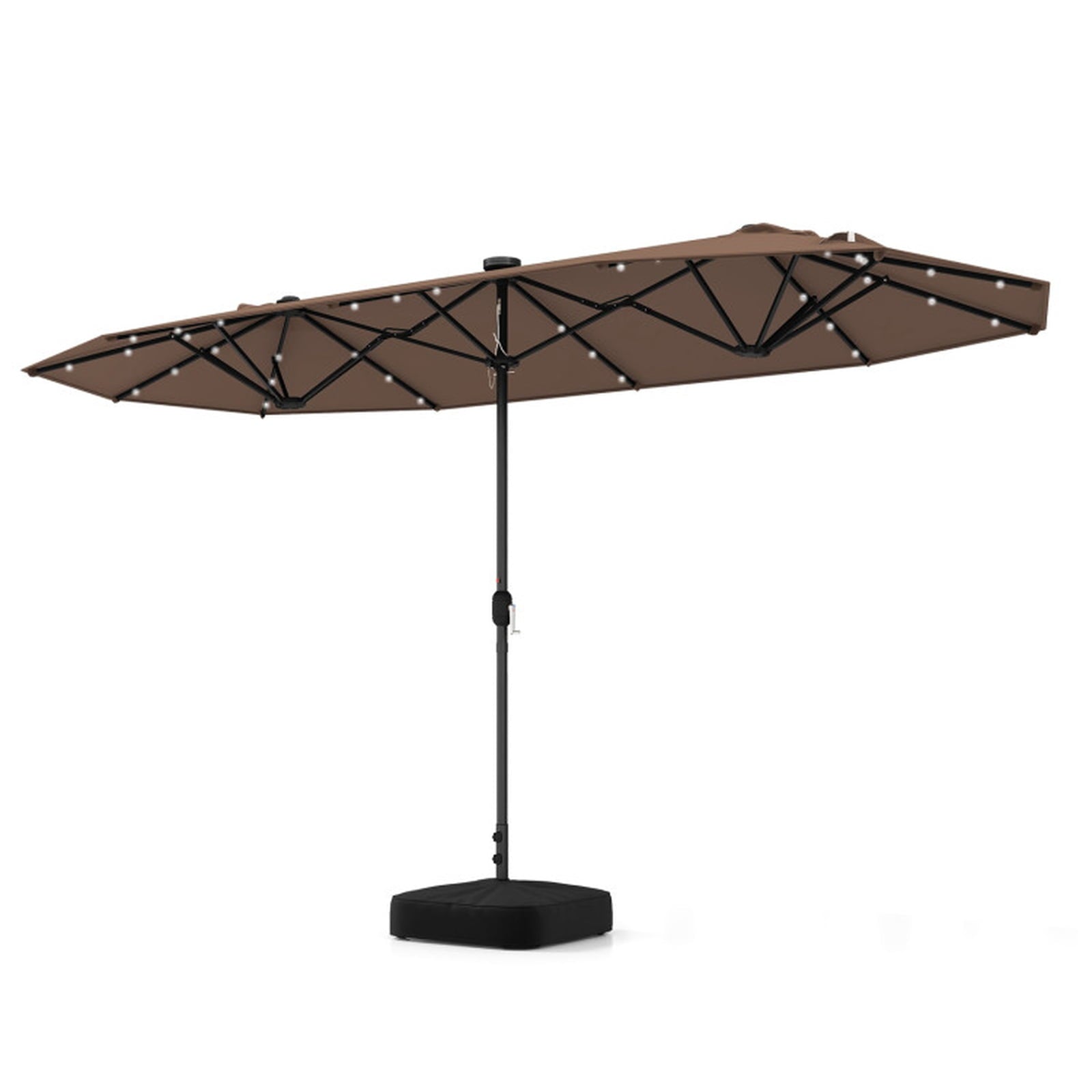Biotree 13 ft Double-Sided Twin Patio Umbrella Solar Powered Outdoor Shade - Brown - UV Protection with Cross Base