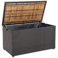 Biotree 134 Gallon Rattan Storage Box with Zippered Liner and Solid Acacia Wood Top Outdoor Waterproof for Patio Deck Garden Cushions, Brown