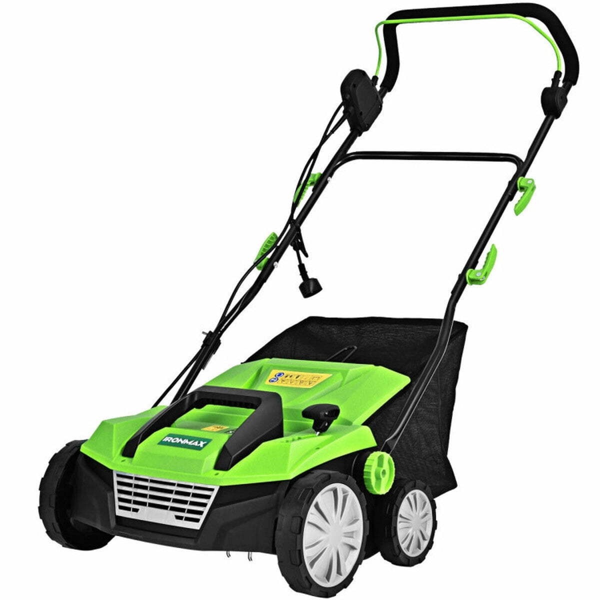 Biotree 15" 13 Amp Electric Lawn Dethatcher Scarifier, Corded Lawn Rake with 4-Position Height Adjustment, Removable Blades and 50L Collection Bag for Lawn Care Yard Renovation Green