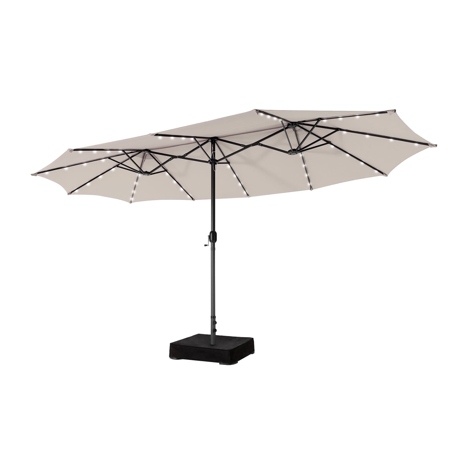 Biotree 15 Feet Double-Sided Patio Umbrella with 48 LED Lights-Beige Outdoor Backyard Deck Garden Pool