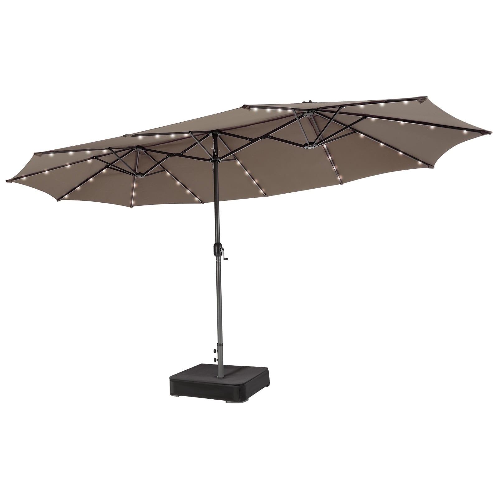 Biotree 15 Feet Double-Sided Patio Umbrella with 48 LED Lights-Brown Outdoor Backyard Deck Garden Pool