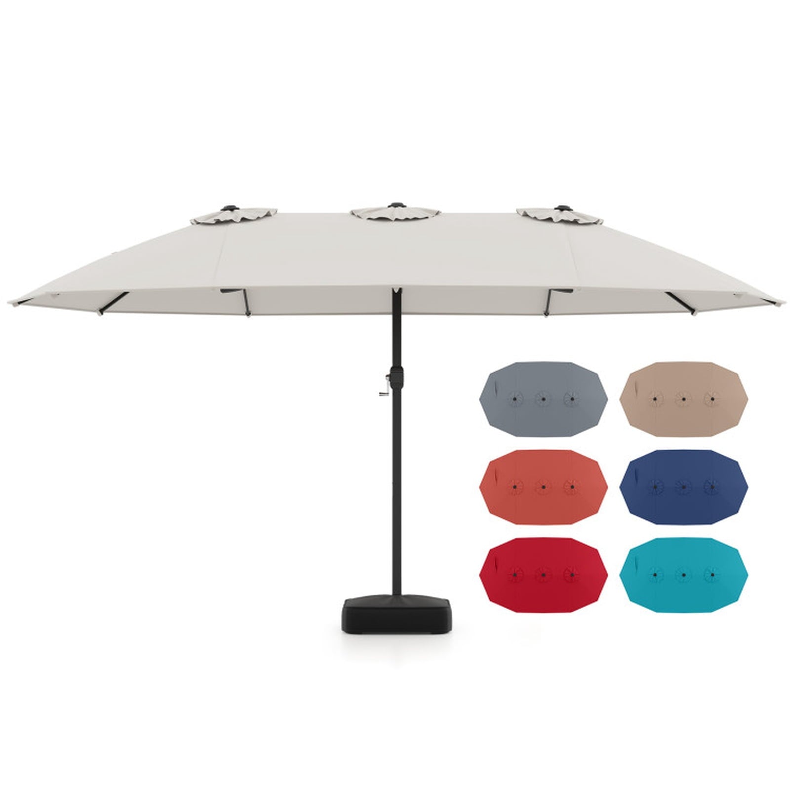 Biotree 15 Feet Double-Sided Twin Patio Umbrella with Crank and Base-Beige Beige Brown Blue Grey Orange Red Turquoise Black