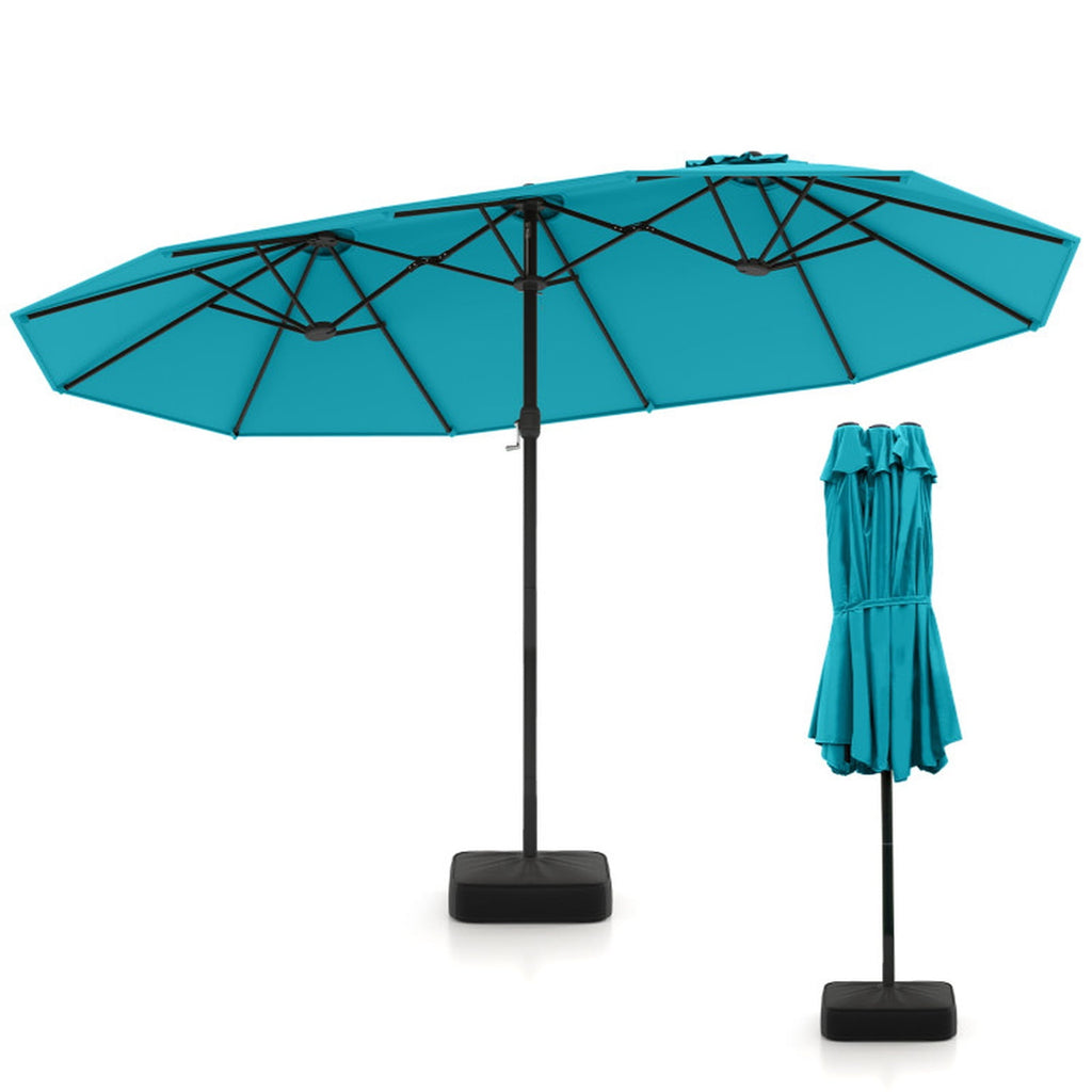 Biotree 15 Feet Double-Sided Twin Patio Umbrella with Crank and Base-Turquoise Beige Brown Blue Grey Orange Red Turquoise Black