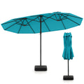 Biotree 15 Feet Double-Sided Twin Patio Umbrella with Crank and Base-Turquoise Beige Brown Blue Grey Orange Red Turquoise Black