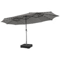 Biotree 15 ft Double-Sided Twin Patio Umbrella 48 LED Lights Outdoor Shade - Gray - UV Protection with Cross Base