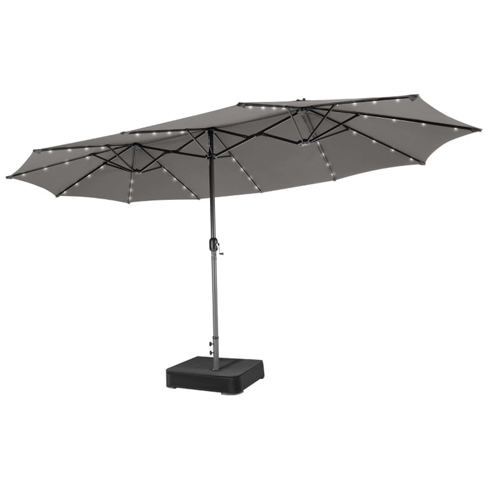 Biotree 15 ft Double-Sided Twin Patio Umbrella 48 LED Lights Outdoor Shade - Gray - UV Protection with Cross Base