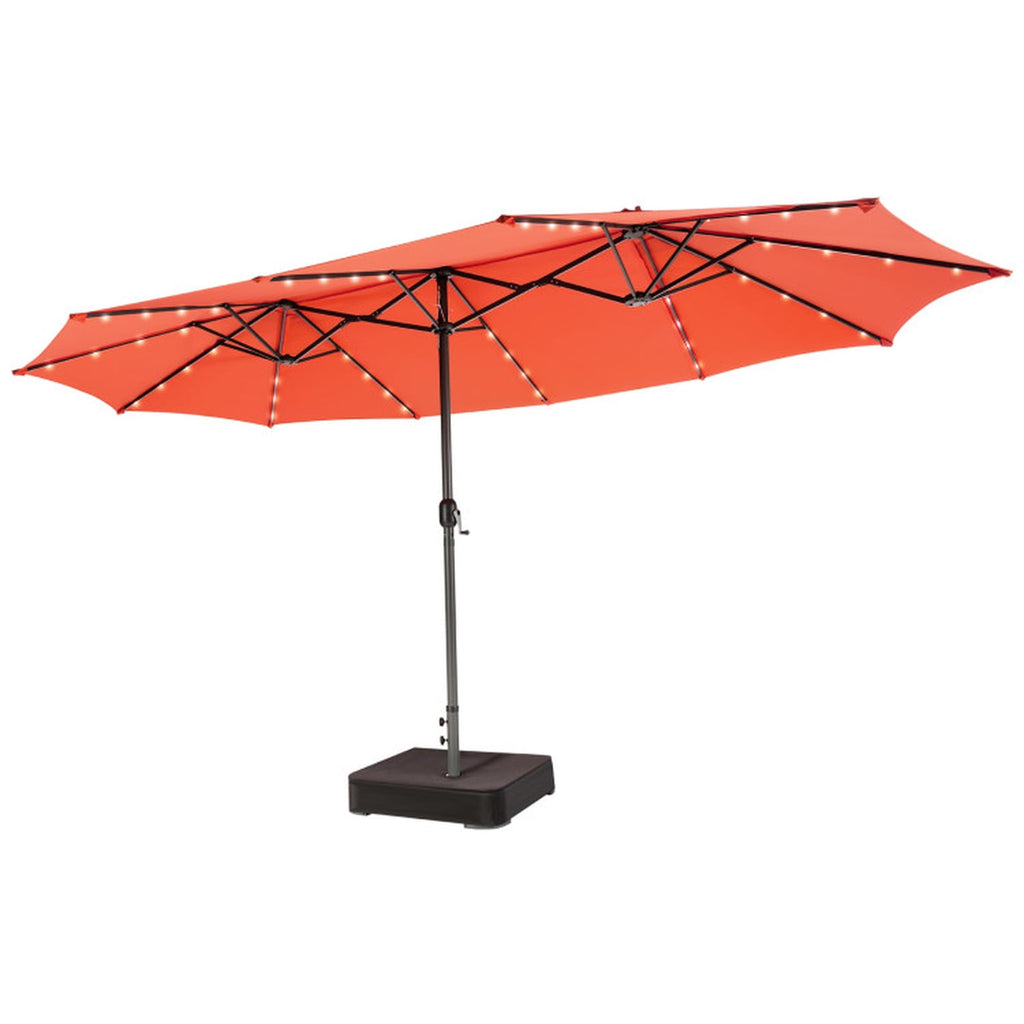 Biotree 15 ft Double-Sided Twin Patio Umbrella 48 LED Lights Outdoor Shade - Orange - UV Protection with Cross Base