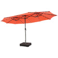 Biotree 15 ft Double-Sided Twin Patio Umbrella 48 LED Lights Outdoor Shade - Orange - UV Protection with Cross Base