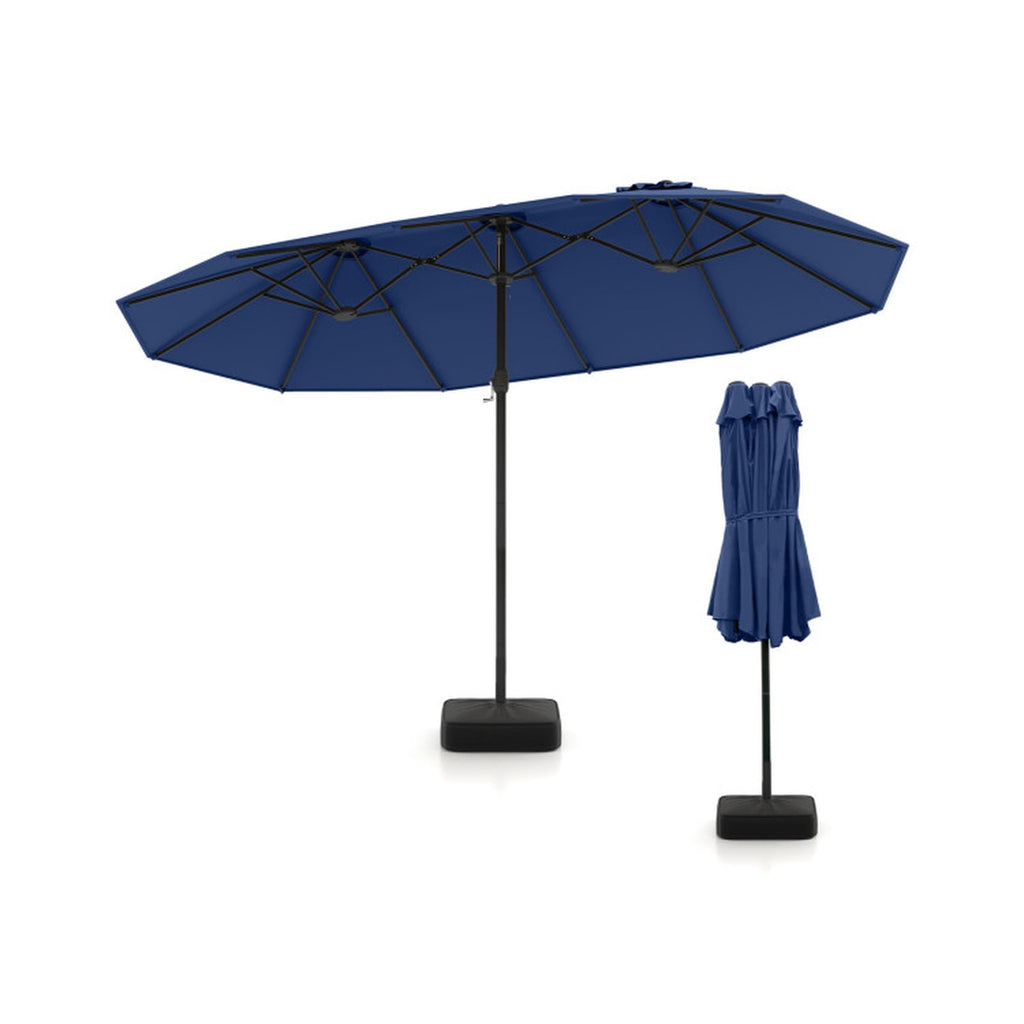 Biotree 15 ft Double-Sided Twin Patio Umbrella Crank Tilt Outdoor Shade - Blue - UV Protection with Cross Base