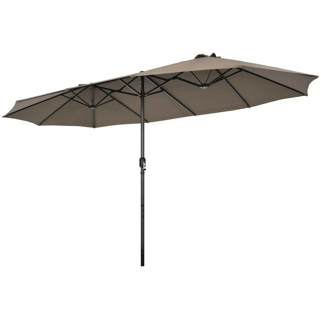 Biotree 15 ft Double-Sided Twin Patio Umbrella Crank Tilt Outdoor Shade - Brown - UV Protection with Cross Base