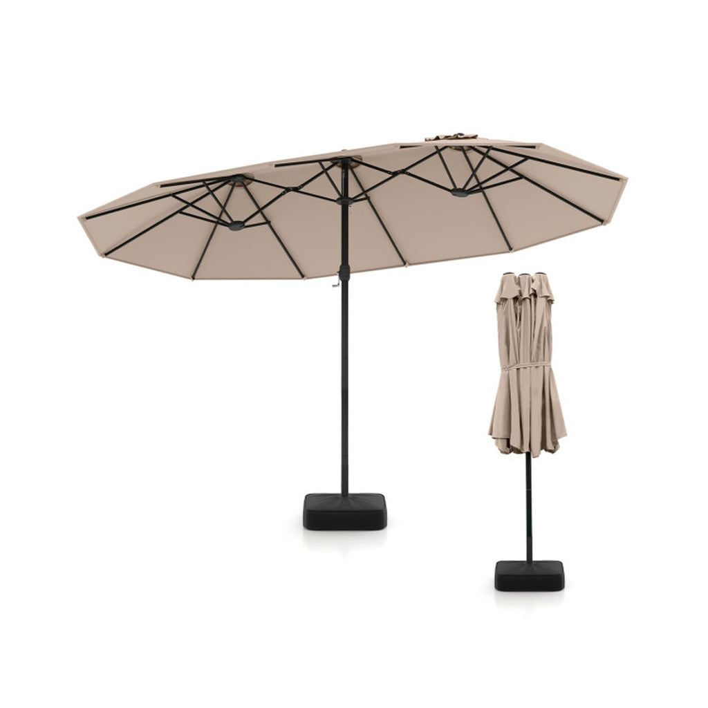 Biotree 15 ft Double-Sided Twin Patio Umbrella Crank Tilt Outdoor Shade - Brown - UV Protection with Cross Base
