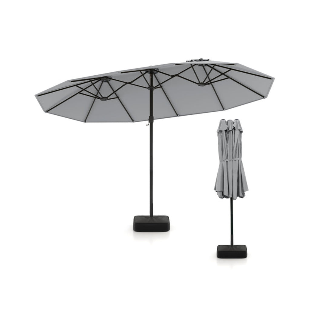 Biotree 15 ft Double-Sided Twin Patio Umbrella Crank Tilt Outdoor Shade - Gray - UV Protection with Cross Base
