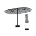 Biotree 15 ft Double-Sided Twin Patio Umbrella Crank Tilt Outdoor Shade - Gray - UV Protection with Cross Base