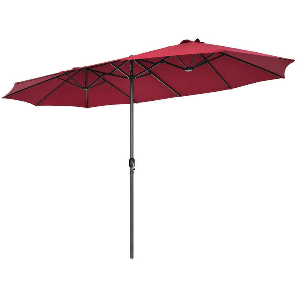 Biotree 15 ft Double-Sided Twin Patio Umbrella Crank Tilt Outdoor Shade - Red - UV Protection with Cross Base