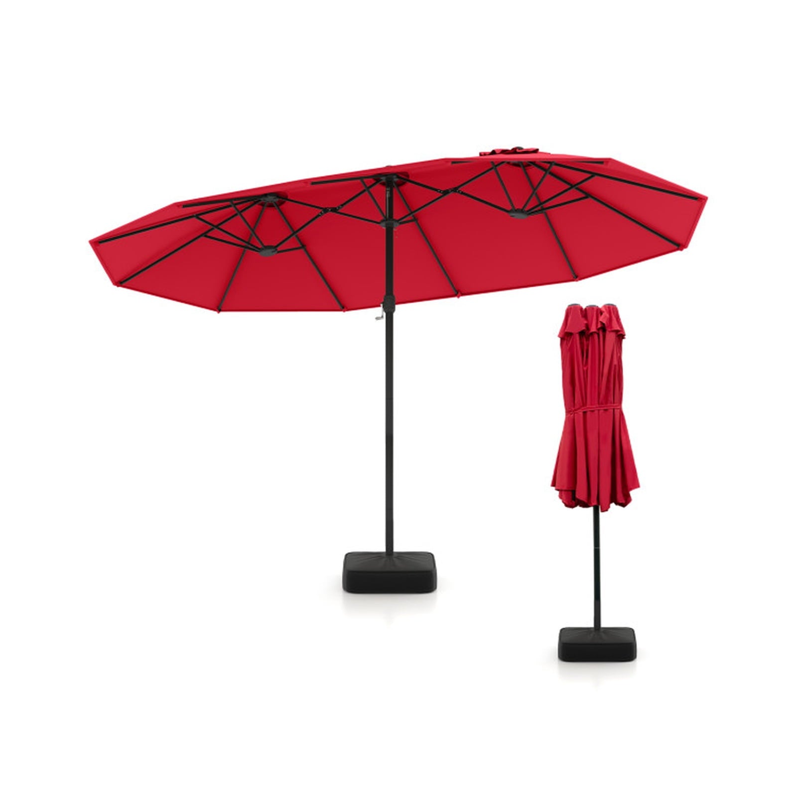 Biotree 15 ft Double-Sided Twin Patio Umbrella Crank Tilt Outdoor Shade - Red - UV Protection with Cross Base