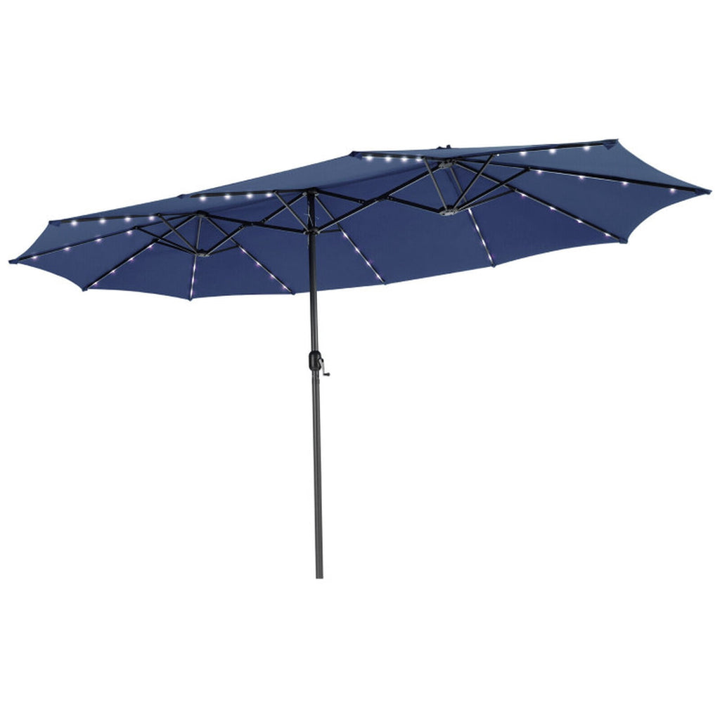 Biotree 15 ft Double-Sided Twin Patio Umbrella Solar LED Lights Outdoor Shade - Blue - UV Protection