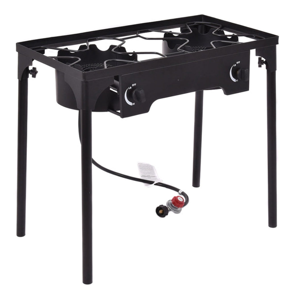 Biotree 150000 BTU Double Burner Outdoor Stove BBQ Grill for Outdoor Camping Backyard Patio Cooking, Black
