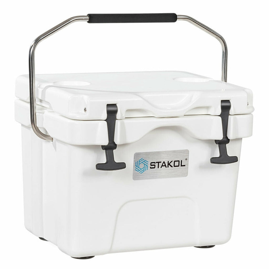 Biotree 16 Quart 24 Can Capacity Portable Insulated Ice Cooler with 2 Cup Holders, White