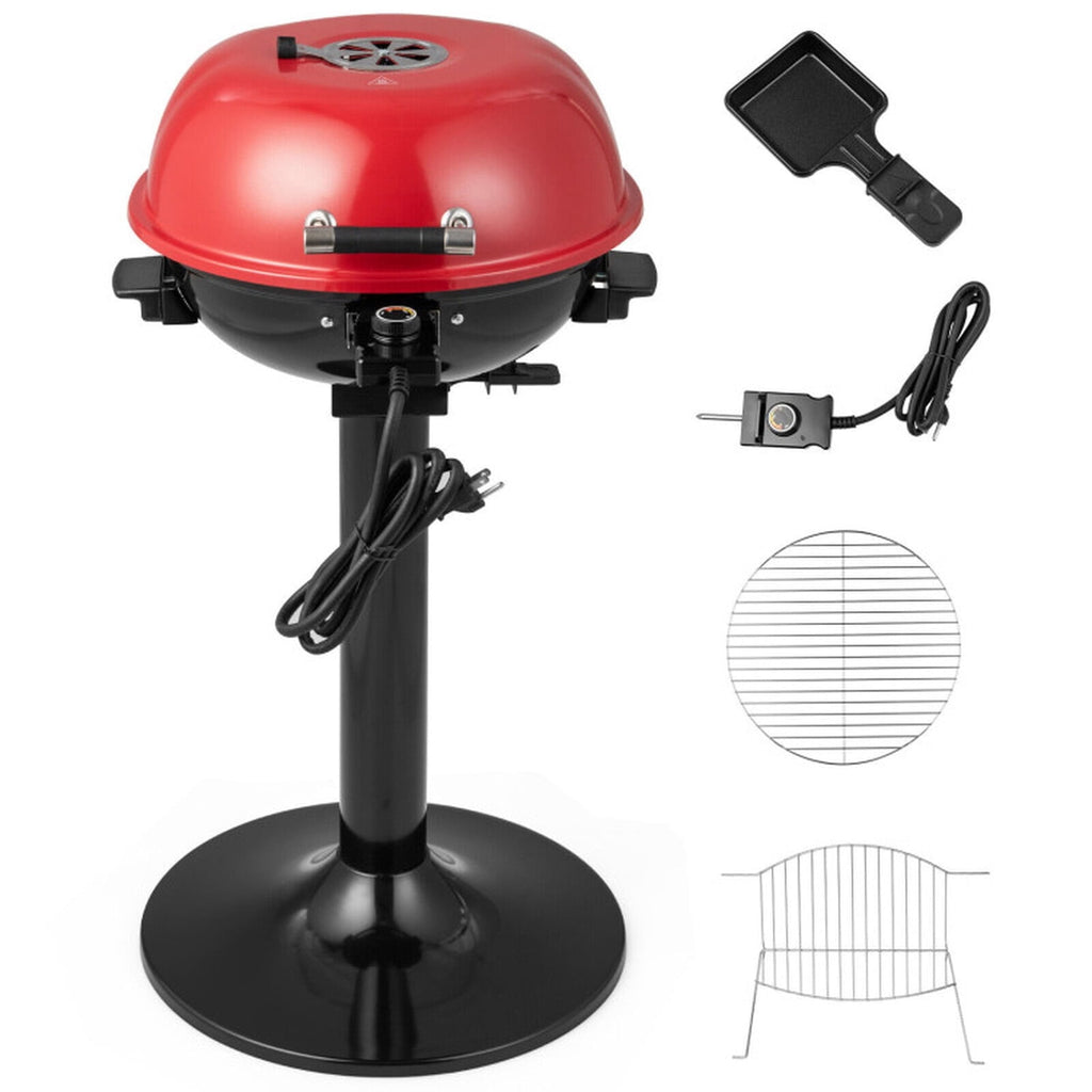 Biotree 1600W Electric BBQ Grill with Removable Non-Stick Warming Rack and Adjustable Temperature Control - Red