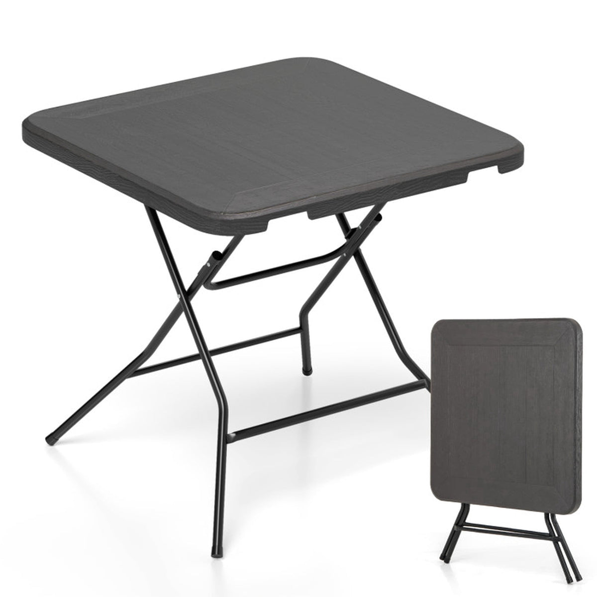 Biotree 2.6FT Foldable Outdoor Dining Table with Wood Grain HDPE Tabletop and Non-Slip Foot Pads for Patio Camping and Picnics, Black