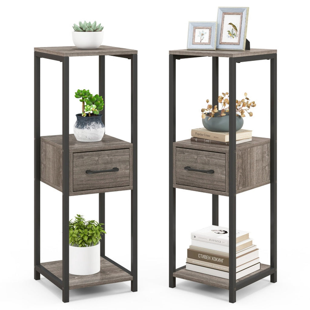 Biotree 2 Pack 3 Tier Tall Metal Plant Stand with Drawer and Display Shelf for Indoor Outdoor Patio Balcony Garden, Gray