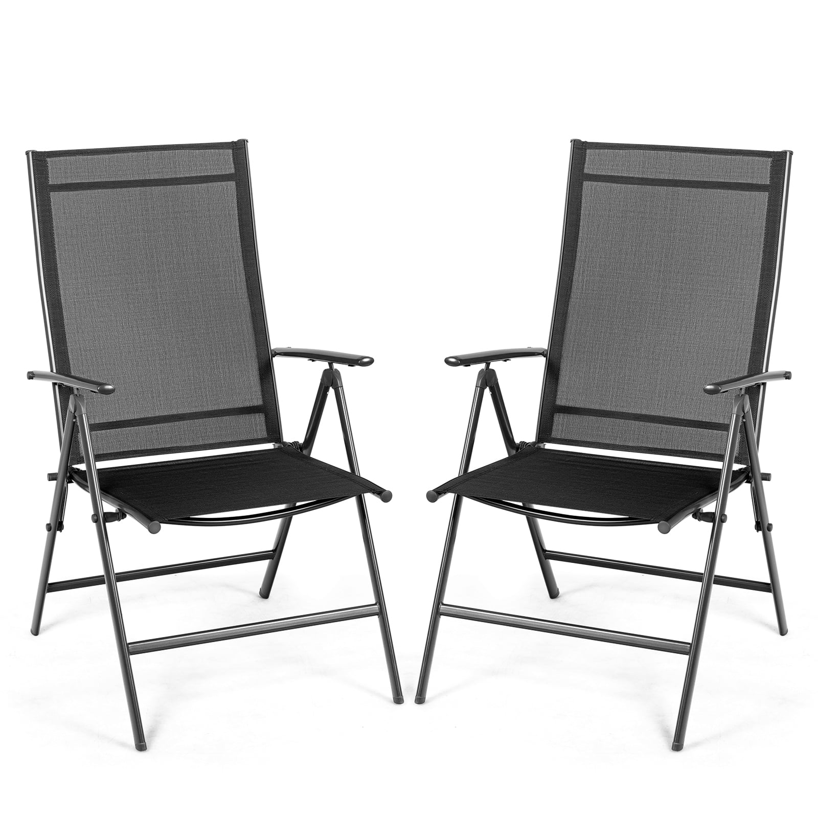 Biotree 2-Pack Adjustable Folding Patio Recliner Chairs-Black