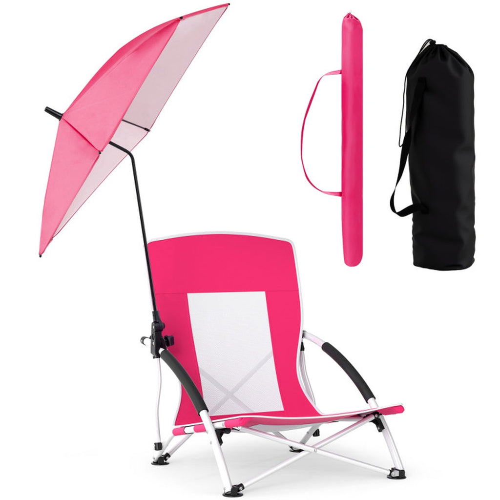 Biotree 2 Pack Beach Umbrella Chair for Adults with Adjustable Parasol Stackable Patio Chair for Garden BackyardPink