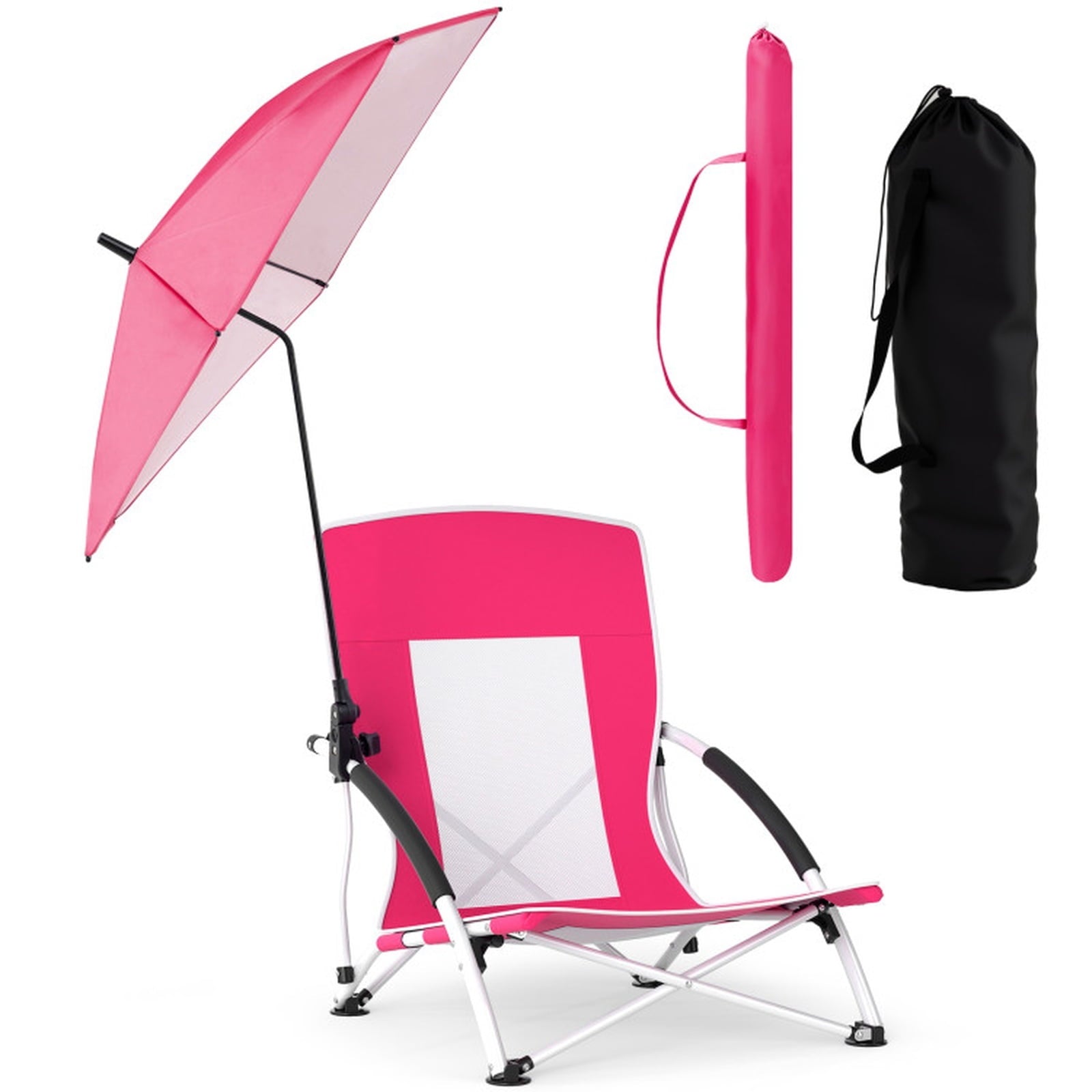 Biotree 2 Pack Beach Umbrella Chair for Adults with Adjustable Parasol Stackable Patio Chair for Garden BackyardPink