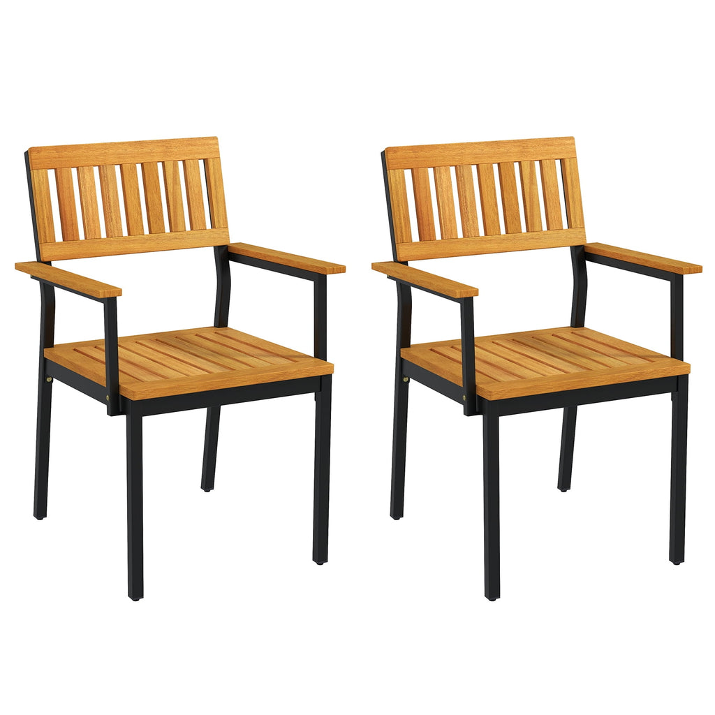 Biotree 2-Pack Patio Dining Chair with Metal and Acacia Wood