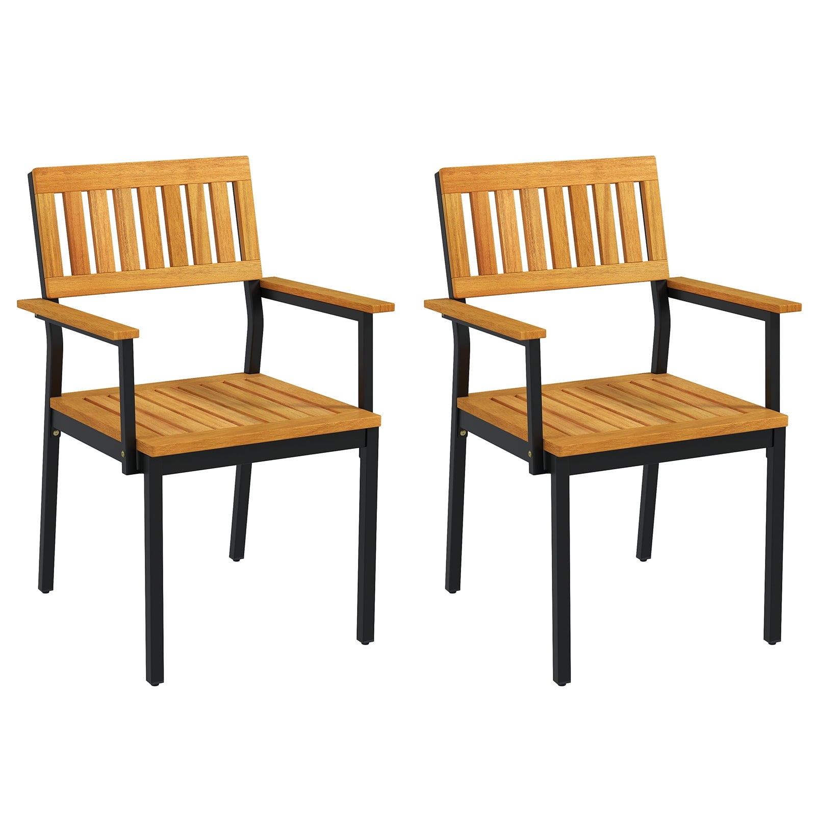 Biotree 2-Pack Patio Dining Chair with Metal and Acacia Wood