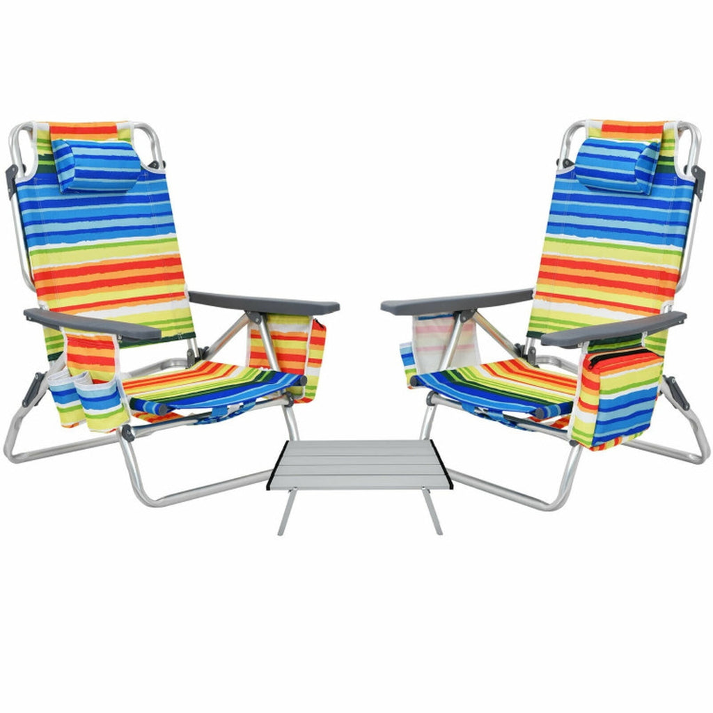 Biotree 2 Packs 5-Position Outdoor Folding Backpack Beach Table Chair Reclining Chair Set Stackable Patio Chair for Garden BackyardYellow
