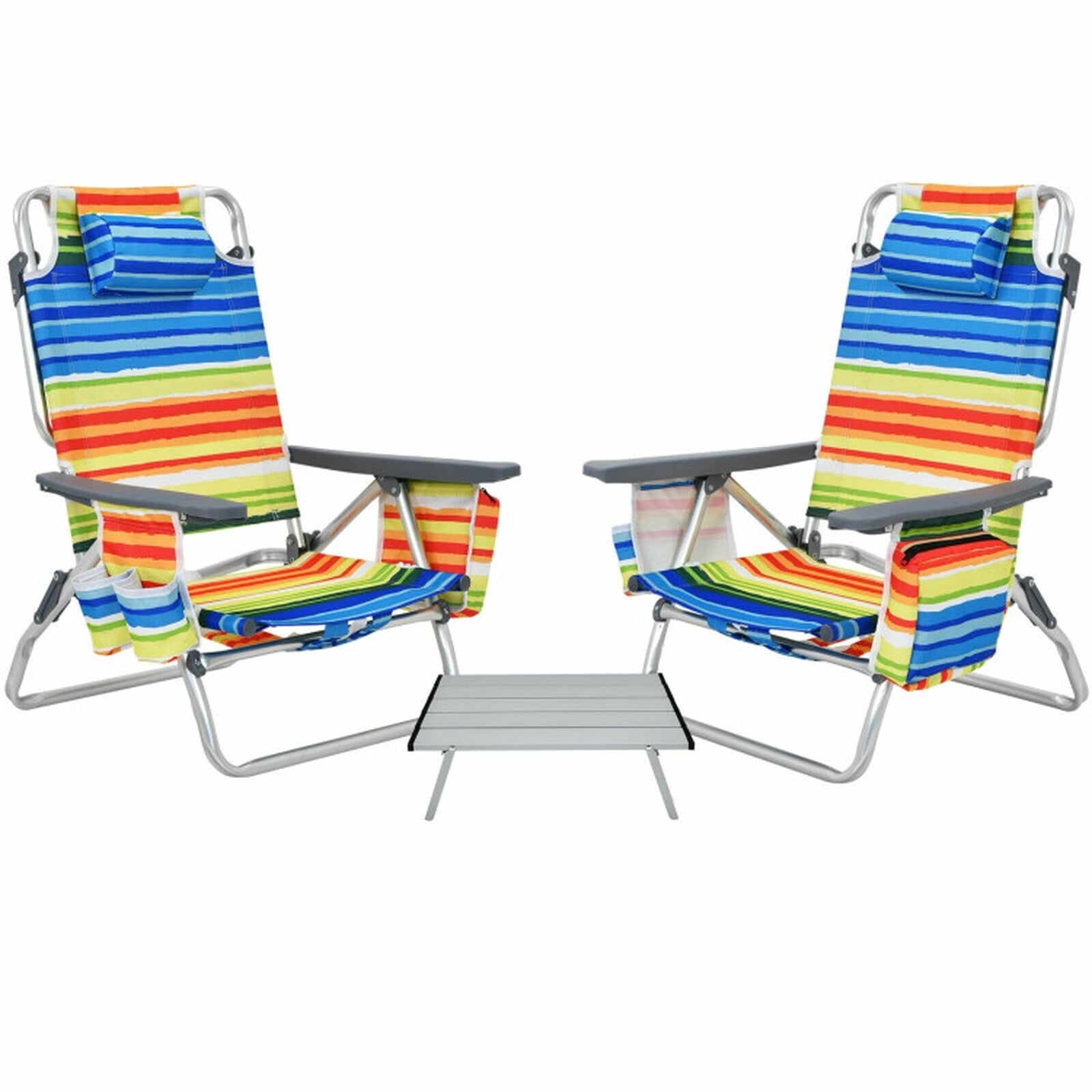 Biotree 2 Packs 5-Position Outdoor Folding Backpack Beach Table Chair Reclining Chair Set Stackable Patio Chair for Garden BackyardYellow