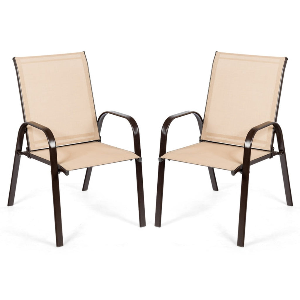 Biotree 2 Pcs Patio Chairs Outdoor Dining Chair with Armrest Stackable Patio Chair for Garden BackyardBeige