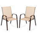 Biotree 2 Pcs Patio Chairs Outdoor Dining Chair with Armrest Stackable Patio Chair for Garden BackyardBeige